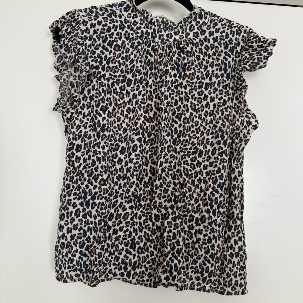 THML Animal Print Ruffle Sleeve Blouse